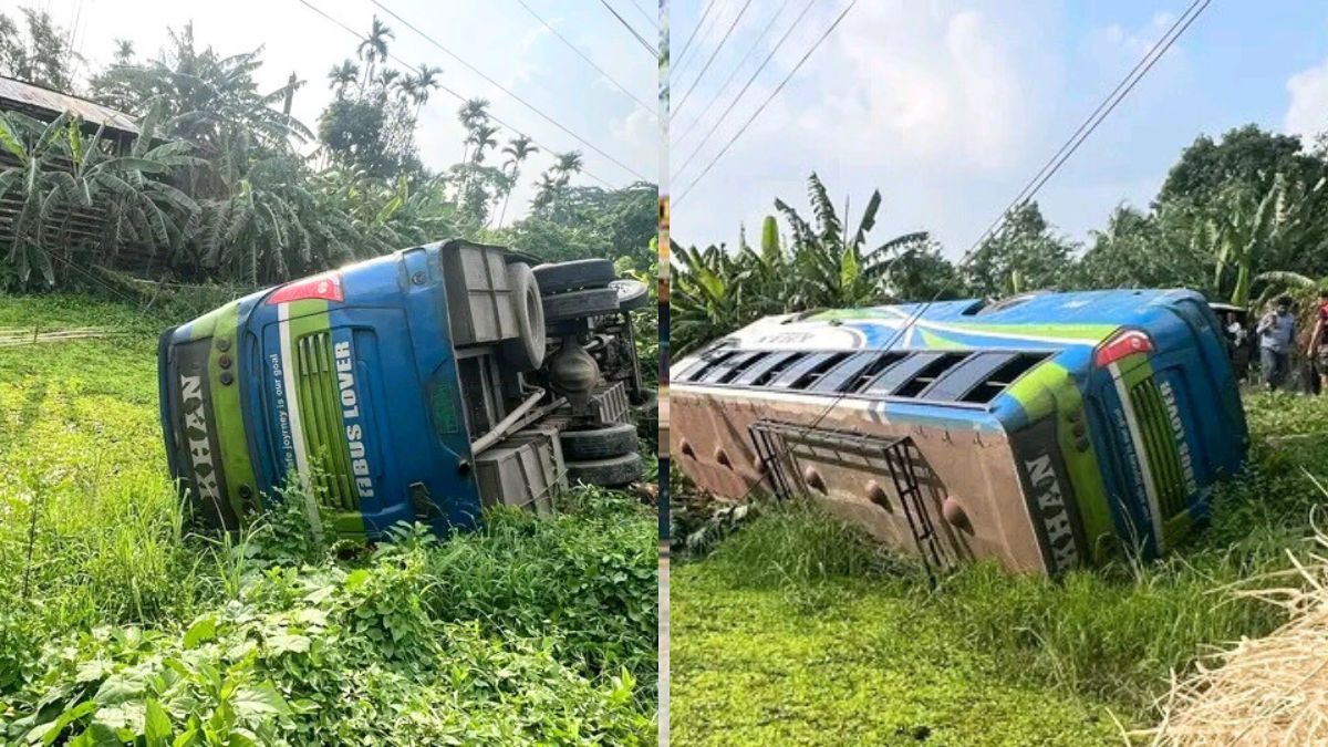 বরিশাল-ঢাকা মহাসড়কে দুই বাস খাদে, তীব্র যানজট