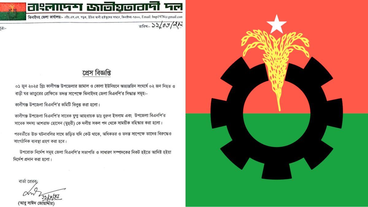 কালীগঞ্জে সংঘর্ষে নিহতের ঘটনায় উপজেলা বিএনপির কমিটি বিলুপ্ত