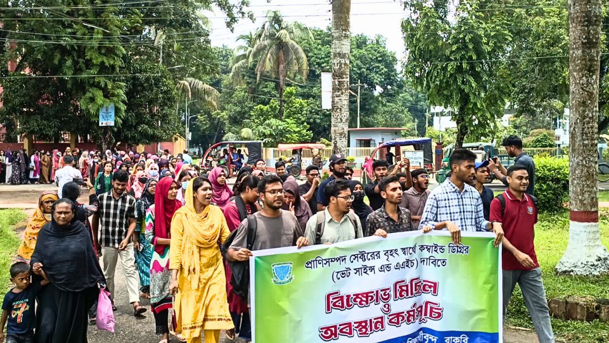 কম্বাইন্ড ডিগ্রির দাবিতে বাকৃবি পশুপালন শিক্ষার্থীদের আন্দোলন