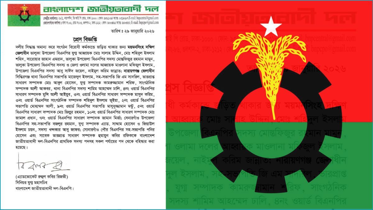 ময়মনসিংহে বিএনপির ৬ নেতা বহিষ্কার